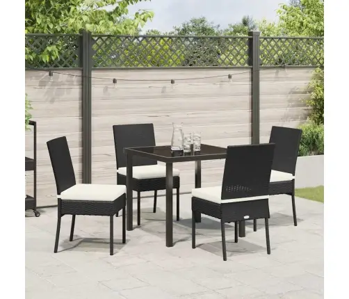 5 Daļu Dārza Ēdamgaldu Komplekts – Melns Poli Ratan Vidaxl