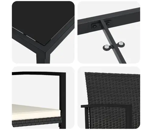 Sodo Valgomojo Komplektas 3 Pcs Juoda Poli Ratanas