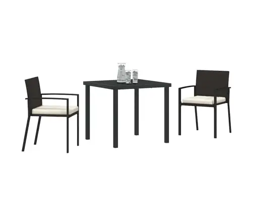 Sodo Valgomojo Komplektas 3 Pcs Juoda Poli Ratanas