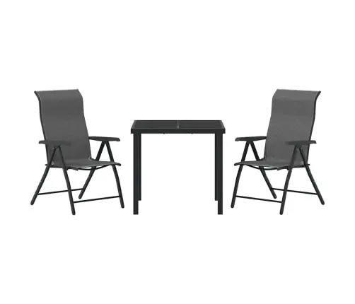 3 Daļu Dārza Ēdamgalds Pelēks Poliestera Rattan Vidaxl