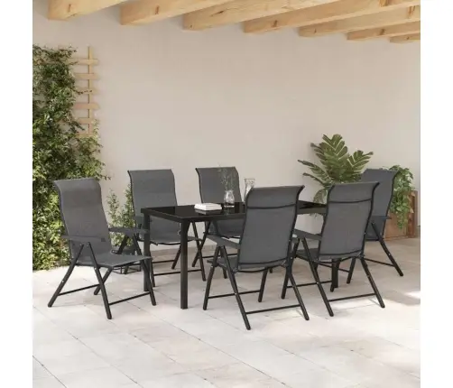 7 Gabalu Dārza Ēdamgaldu Komplekts, Pelēks Poliestera Rattan. Vidaxl