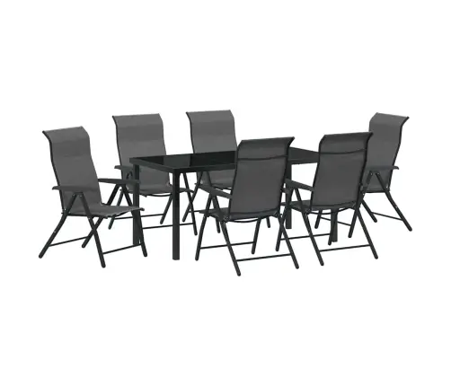 7 Gabalu Dārza Ēdamgaldu Komplekts, Pelēks Poliestera Rattan. Vidaxl