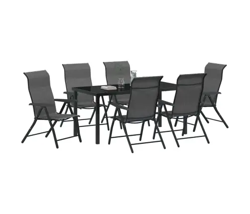 7 Gabalu Dārza Ēdamgaldu Komplekts, Pelēks Poliestera Rattan. Vidaxl