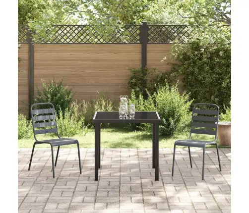 Dārza Ēdamgalds 3 Pcs Tumši Pelēka Tērauds Vidaxl