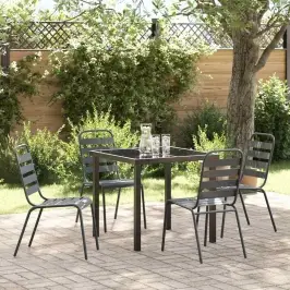 Dārza Ēdamgalds 5 Pcs Tumši Pelēka Tērauds Vidaxl