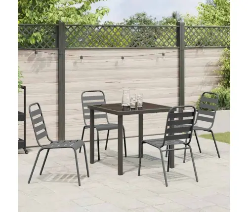 Dārza Ēdamgalds 5 Pcs Tumši Pelēka Tērauds Vidaxl