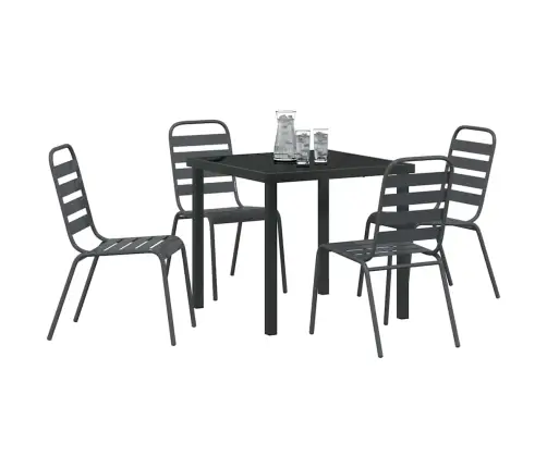 Dārza Ēdamgalds 5 Pcs Tumši Pelēka Tērauds Vidaxl