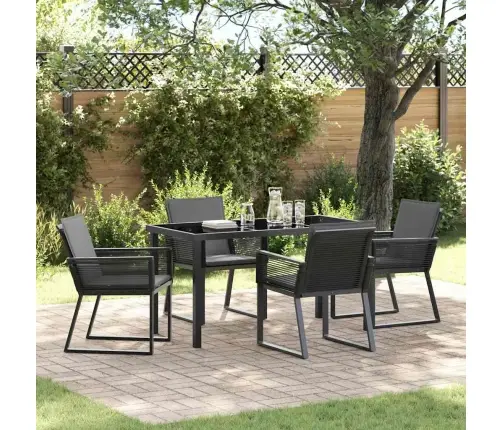 5 Daļu Dārza Ēdamgalda Komplekts Ar Spilveniem, Melns Polirattans Vidaxl