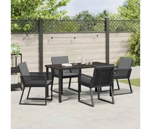 5 Daļu Dārza Ēdamgalda Komplekts Ar Spilveniem, Melns Polirattans Vidaxl