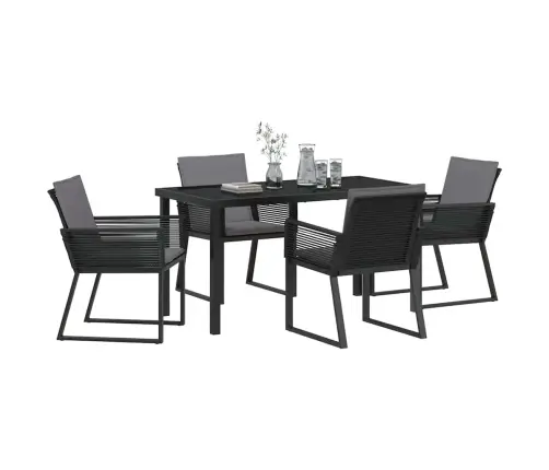 5 Daļu Dārza Ēdamgalda Komplekts Ar Spilveniem, Melns Polirattans Vidaxl