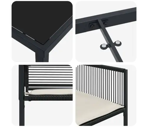 5 Daļu Dārza Ēdamgalds Ar Spilveniem. Melns Polyratans. Vidaxl