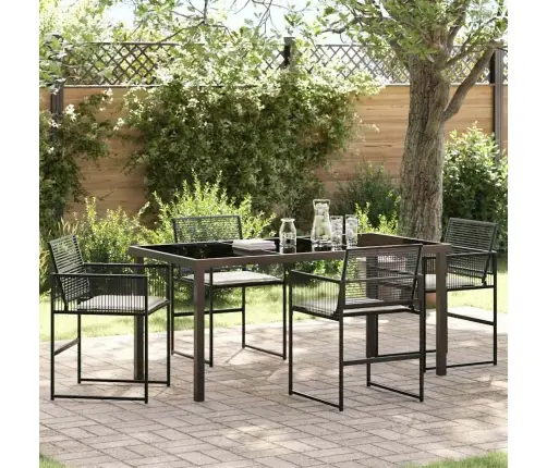 5 Daļu Dārza Ēdamgalds Ar Spilveniem. Melns Polyratans. Vidaxl