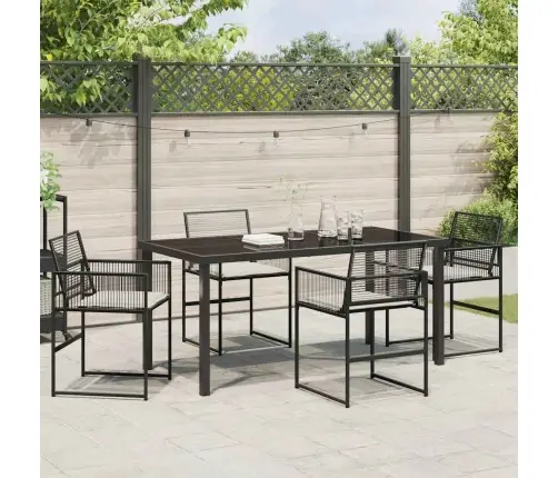 5 Daļu Dārza Ēdamgalds Ar Spilveniem. Melns Polyratans. Vidaxl