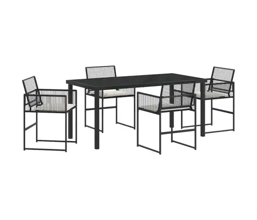 5 Daļu Dārza Ēdamgalds Ar Spilveniem. Melns Polyratans. Vidaxl