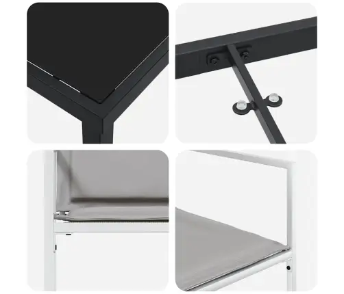 5 Daļu Dārza Galds Ar Spilveniem, Balts Tekstilēns Un Tērauds Vidaxl