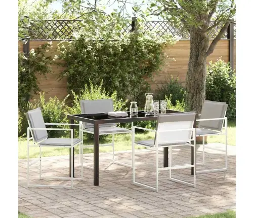 5 Daļu Dārza Galds Ar Spilveniem, Balts Tekstilēns Un Tērauds Vidaxl