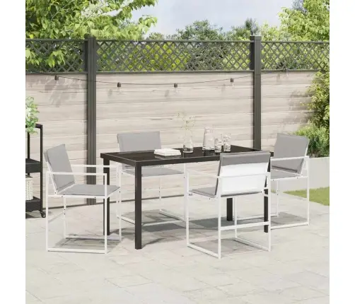 5 Daļu Dārza Galds Ar Spilveniem, Balts Tekstilēns Un Tērauds Vidaxl