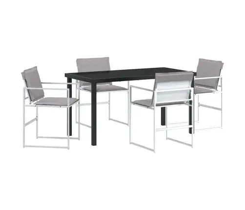 5 Daļu Dārza Galds Ar Spilveniem, Balts Tekstilēns Un Tērauds Vidaxl