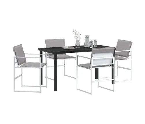 5 Daļu Dārza Galds Ar Spilveniem, Balts Tekstilēns Un Tērauds Vidaxl