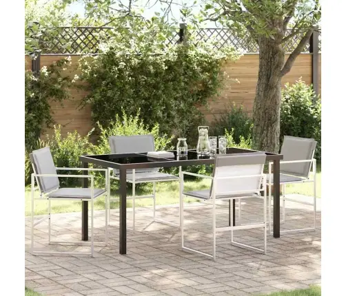 5 Daļu Dārza Galds Ar Spilveniem Baltā Tekstilēnā Un Tēraudā Vidaxl