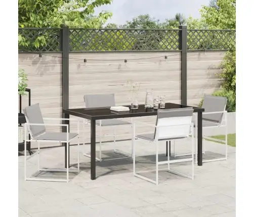 5 Daļu Dārza Galds Ar Spilveniem Baltā Tekstilēnā Un Tēraudā Vidaxl