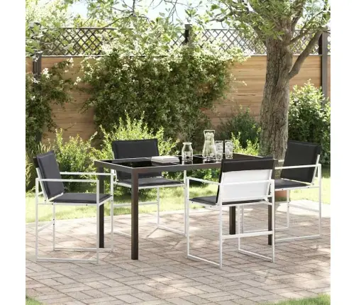 5 Daļu Dārza Galda Komplekts Ar Spilveniem, Balts Tekstilēns Un Tērauds Vidaxl