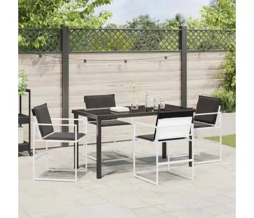 5 Daļu Dārza Galda Komplekts Ar Spilveniem, Balts Tekstilēns Un Tērauds Vidaxl