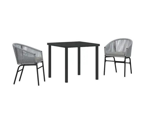 3 Gabalu Dārza Ēdamgalds - Pelēks, Poliestera Rattan Vidaxl