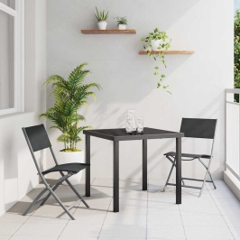 Sodo Valgomojo Komplektas 3 Pcs Juoda Textilene Ir Plienas