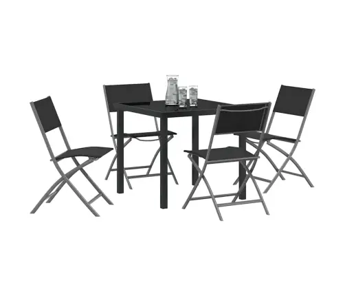 5 Daļu Dārza Mēbeļu Komplekts - Melns Tekstilēns Un Tērauds Vidaxl