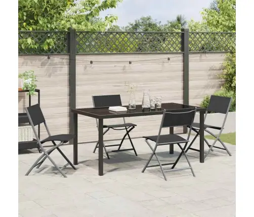 5 Gabalu Dārza Ēdamgaldu Komplekts, Melns Tekstilēns Un Tērauds. Vidaxl