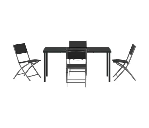 5 Gabalu Dārza Ēdamgaldu Komplekts, Melns Tekstilēns Un Tērauds. Vidaxl