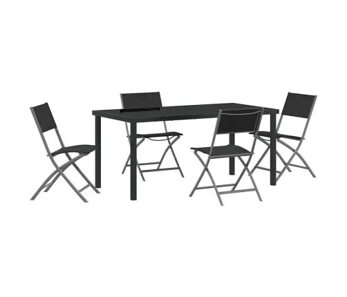 5 Gabalu Dārza Ēdamgaldu Komplekts, Melns Tekstilēns Un Tērauds. Vidaxl
