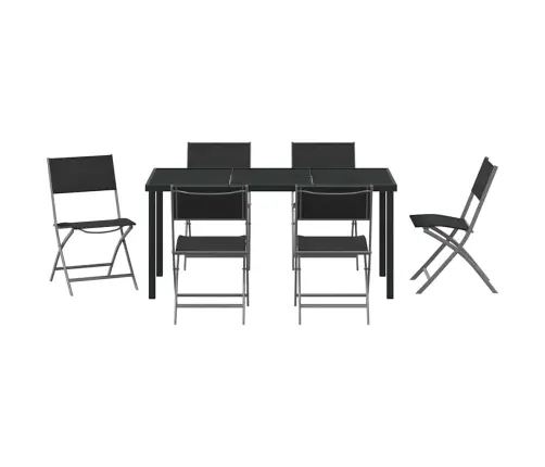 Sodo Valgomojo Komplektas 7 Pcs Juoda Textilene Ir Plienas