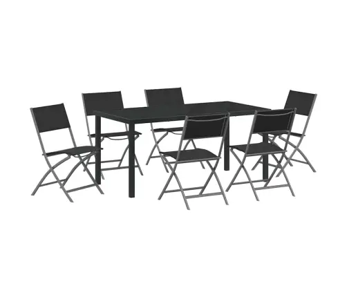 Sodo Valgomojo Komplektas 7 Pcs Juoda Textilene Ir Plienas