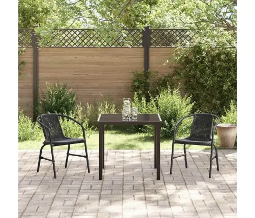 3 Daļu Dārza Ēdamgalds Melns Polyrattans Vidaxl