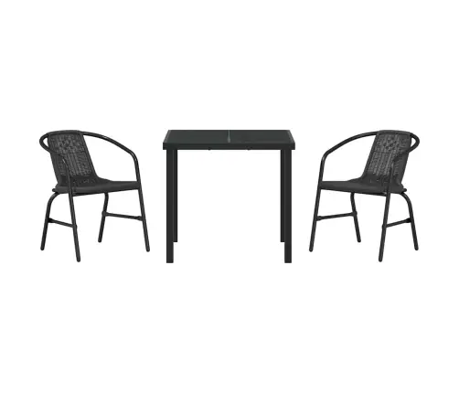 3 Daļu Dārza Ēdamgalds Melns Polyrattans Vidaxl