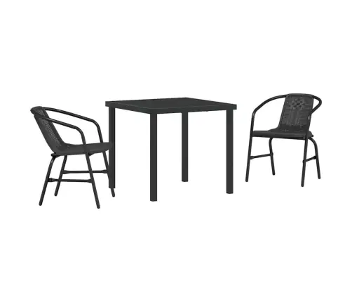 3 Daļu Dārza Ēdamgalds Melns Polyrattans Vidaxl