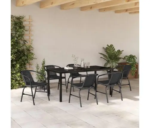 7 Daļu Dārza Ēdamgalda Komplekts, Melns Polirots Vidaxl