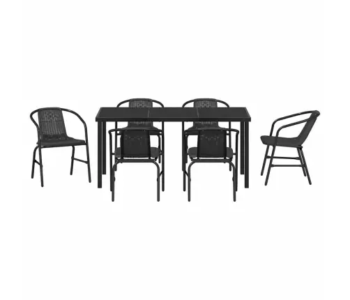 7 Daļu Dārza Ēdamgalda Komplekts, Melns Polirots Vidaxl