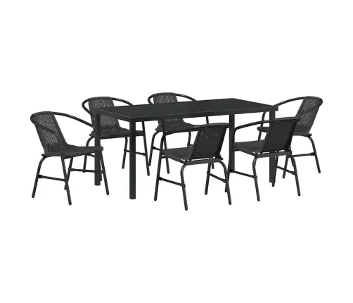 7 Daļu Dārza Ēdamgalda Komplekts, Melns Polirots Vidaxl
