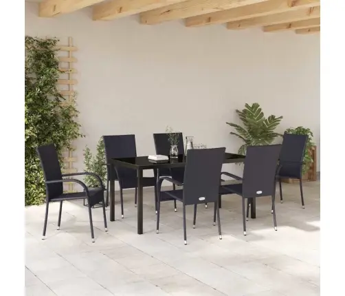 Dārza Ēdamgalds 7 Pcs Melna Pe Ratan Vidaxl