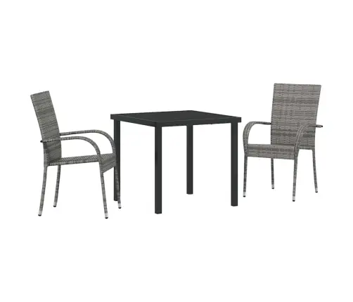 Dārza Ēdamgalds 3 Pcs Pelēka Poliūtu Rotangpalma Vidaxl