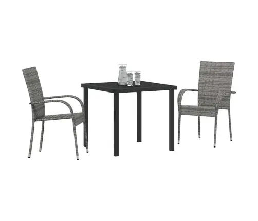 Dārza Ēdamgalds 3 Pcs Pelēka Poliūtu Rotangpalma Vidaxl