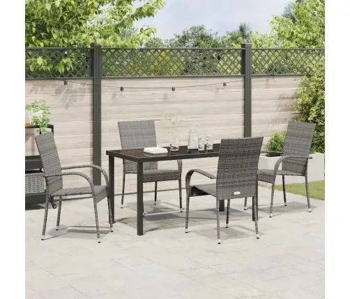 Dārza Ēdamgalds 5 Pcs Pelēka 4-Vietīgs Pe Ratan Vidaxl