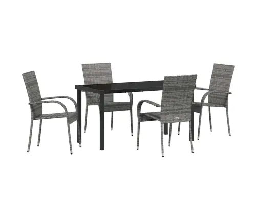 Dārza Ēdamgalds 5 Pcs Pelēka 4-Vietīgs Pe Ratan Vidaxl