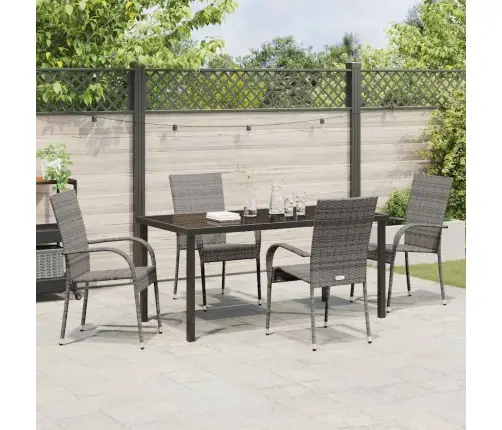 Dārza Ēdamgalds 5 Pcs Pelēka 4-Vietīgs Pe Ratan Vidaxl