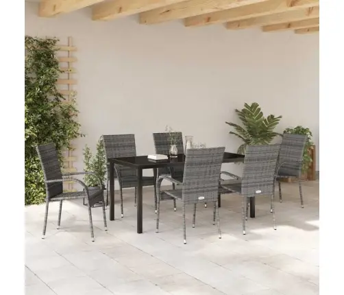 Dārza Ēdamgalds 7 Pcs Pelēka Pe Ratan Vidaxl Dārza Ēdamgalds 7 Pcs Pelēka Pe Ratan Vidaxl