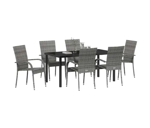 Dārza Ēdamgalds 7 Pcs Pelēka Pe Ratan Vidaxl Dārza Ēdamgalds 7 Pcs Pelēka Pe Ratan Vidaxl