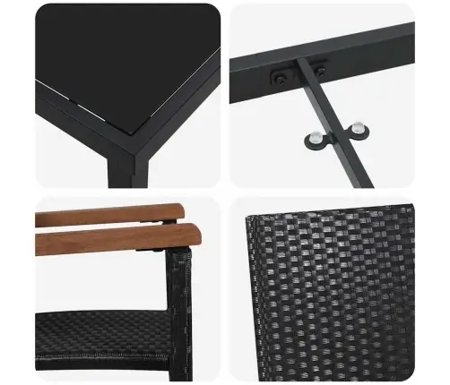 Dārza Ēdamgalds 7 Pcs Melna Poliūtu Rotangpalma Vidaxl